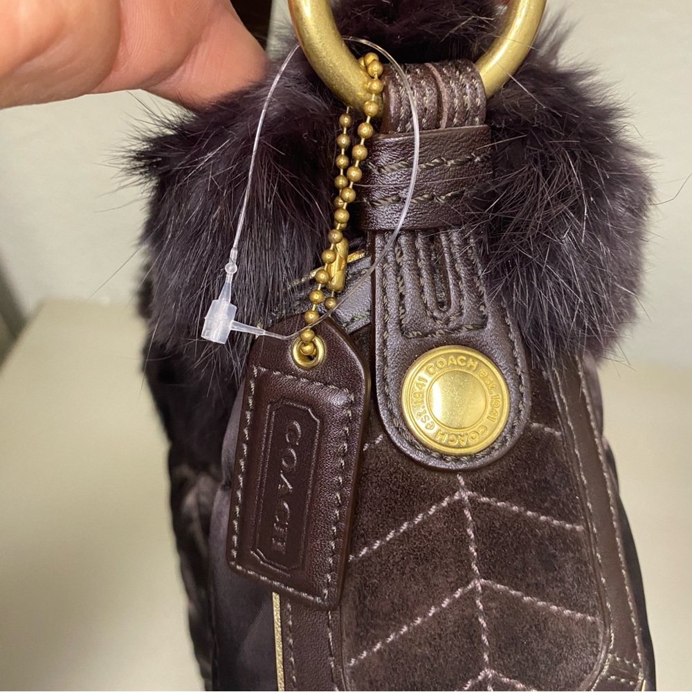 EUC Vintage Coach Brown Rabbit Fur Nylon Quilted Hobo Bag - Limited Edition - Picture 6 of 12